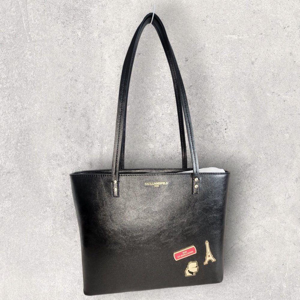 Karl Lagerfeld Paris Black Glitter Sheen Tote - NWT